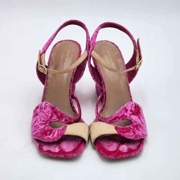 Dries Van Noten Pink Velvet Sandal Heels Size 37.5 EU - Picture 2 of 12